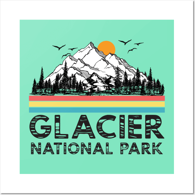 Vintage Retro Glacier National Park Montana Gifts Wall Art by mrsmitful01